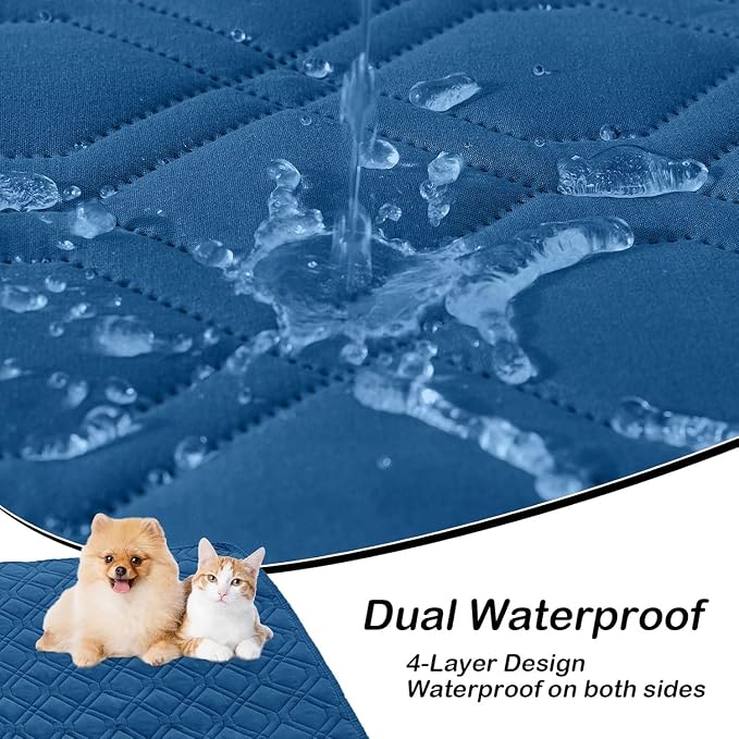 Waterproof Dog Bed Blanket - Soft Pet Blanket & Sofa Cover for Dogs | Reversible Washable Furniture Protector, Couch Covers for Pets (40x90 Inch, Navy Blue/Blue)