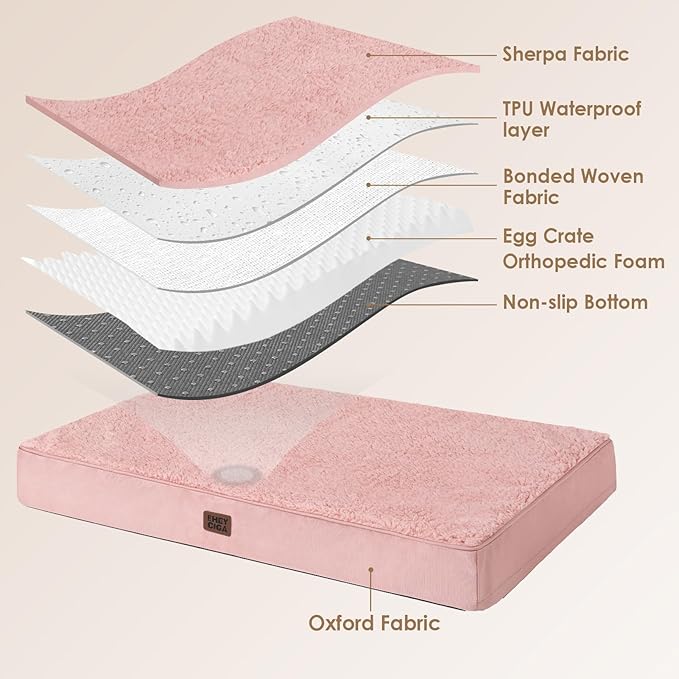EHEYCIGA Orthopedic Dog Bed Large with Removable Washable Cover, 36IN Pink | Egg Crate Foam Support, Durable Oxford fabric, Non-Slip Bottom, Machine Washable, Soft Waterproof Plush Pet Bed Mat For Crate