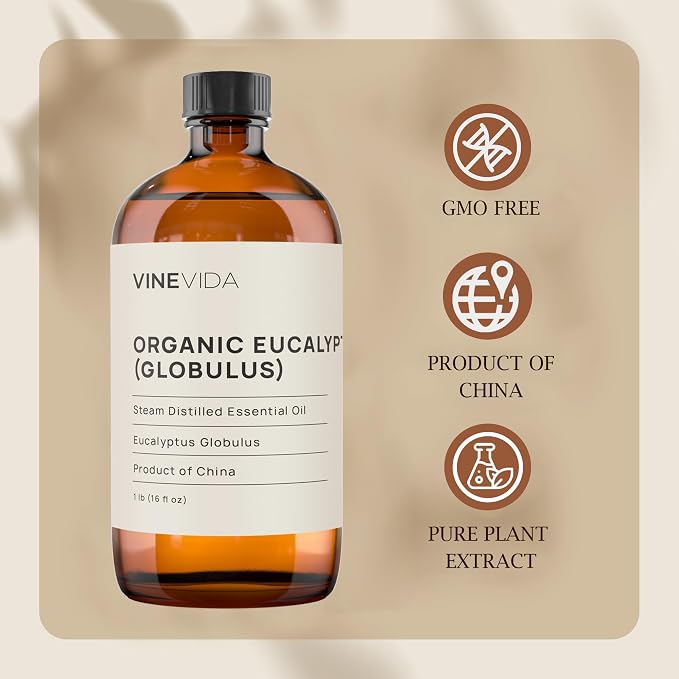 VINEVIDA Organic Eucalyptus Essential Oil 16 oz - Undiluted, Pure, Vegan, and Sustainable