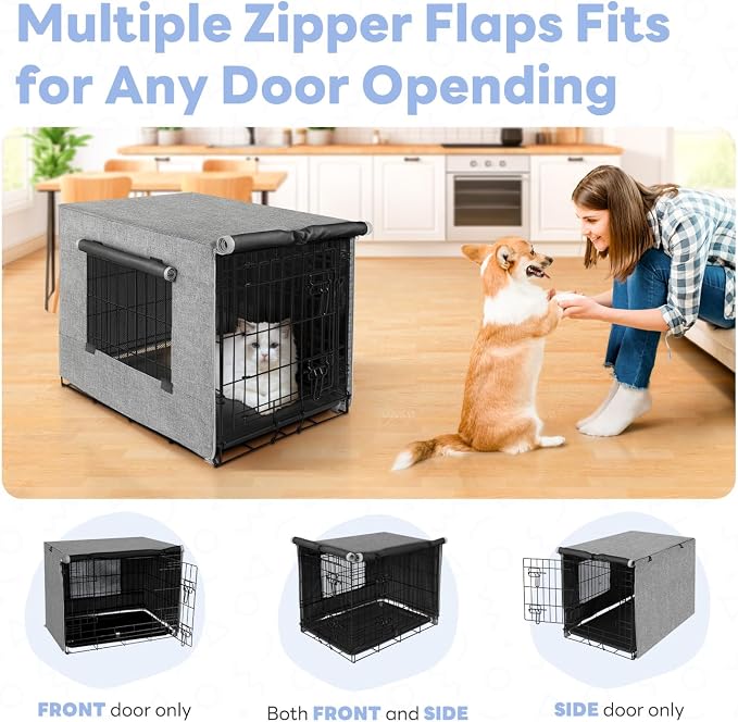 Seiyierr Dog Crate Cover - Kennel Cover Fit for 42 Inch Dog Crate, Double Door Polyester Crate Cover for Wire Dog Crate Indoor Outdoor Protection, Grey