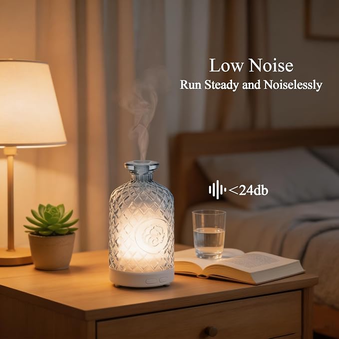 Glass Essential Oil Diffuser,100ml Aromatherapy Diffuser(Blue) | Ultrasonic Cool Mist Humidifier with 7-Color LED Lights, BPA Free, Auto Shut-Off, for Home Yoga Bedroom Office Spa