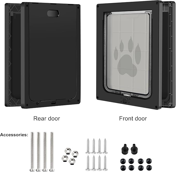 CEESC Small Dog & Cat Door, Snap-in Panel, Up to 20 lbs, Durable, Black | Flap 7.25"x10", cut-out 7.88"x11.19". Fits doors 1.25-2.06in. Weatherproof ABS, magnetic seal