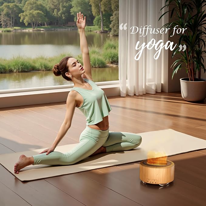 Essential Oil Diffuser for Home: 500ML Aroma Diffuser with Fireplace Flame Light & 9 Colors LED Improved - Quiet <25dB Cool Mist Humidifier for Bedroom Office Yoga Room