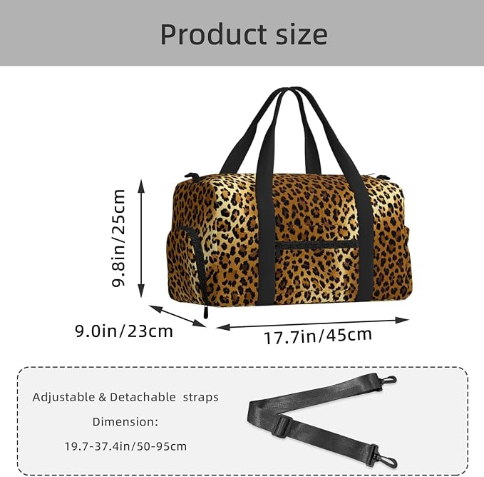 Fiokroo Sports Gym Bag Cheetah Leopard Animal Pattern Travel Duffel Bag For Men Women With Shoe Compartment Water Resistant Gym Bag Carry On Duffel Bag For Weekend Traveling Yoga Gym Sports
