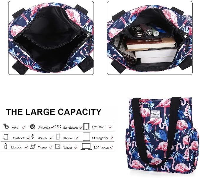 KAMO Floral Tote Bag - Waterproof Lightweight Handbags Travel Shoulder Bag for Hiking Yoga Gym Swimming Travel Beach