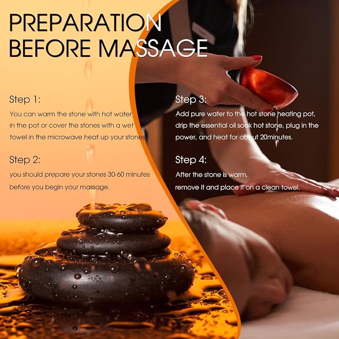 Maxdee Massage Stones Essential Hot Stones for Massage, 6 Large Hot Stones Massage Kit Hot Rocks Massage Stones for Professional or Home Spa, Foot Heater, Relaxing, Healing, Pain Relief, 2.4"*3.14"