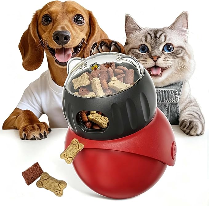 Cat Puzzle Feeder, Interactive Cat Dog Toys,Treat Dispenser(Red+Black)