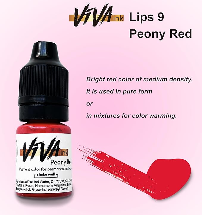 Lip Pigment – Peony Red – Permanent Lip Makeup – Microblading Ink for Durable and Colorful Lips – Long Lasting Color Lip Cosmetics (0.2 oz)