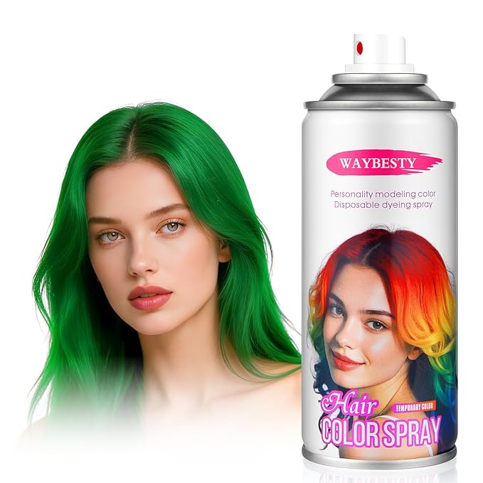 Green Hair Spray, One-Day Hair Color Spray For Kids Women Men, Temporary Hair Dye Washable Hair Color Wax Non-Sticky For Cosplay Party DIY, Christmas Party, Halloween Crazy Hair Day (120ML)