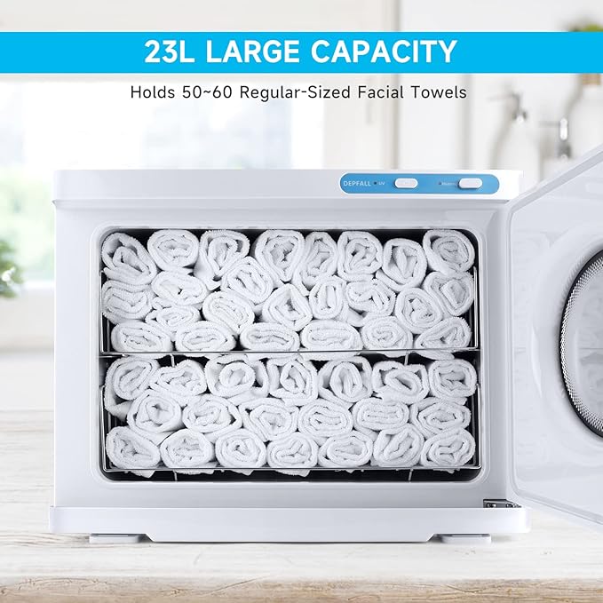Hot Towel Warmer, Professional 23L Large Capacity Hot Towel Cabinet, 2-in-1 Spa Towel Warmers for Facials, Barber, Salon, Esthetician, Upgrade Fast Heating Aluminum Interior, White w/Window