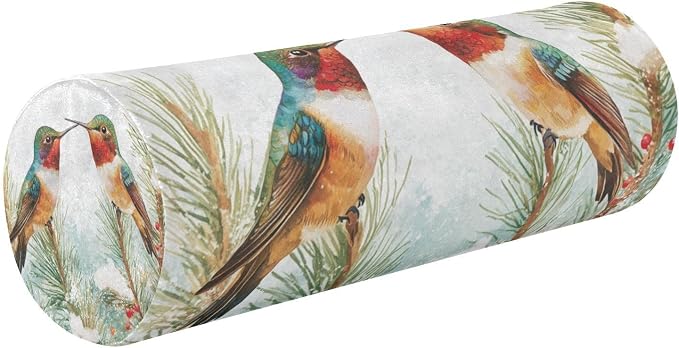 Cartoon Hummingbirds and Pine Tree Neck Roll Pillow Bolster Round Health Memory Foam Long Cervical Cylinder Pillows with Removable Washable Cover for Body Bed Legs Back Yoga