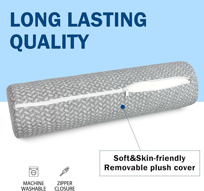 Cervical Neck Roll Pillow, Foam Round Bolster Pillow, Cylinder Pillows with Removable Washable Cover for Sleeping, Bed, Legs, Back, Yoga, Travel, Home, Office (Gray Style 1, 4.7inch H X 17inche L)