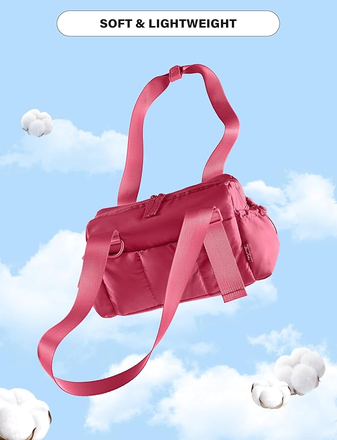 Uselike Small Gym Bag for Women, 7L Mini Duffle Bag for Travel, Lightweight Quilted Puffer Bag for Daily, Cute Shoulder Bag for Dance with Wet Pocket (Red)