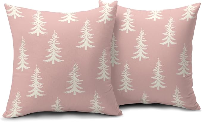 Christmas Pillow Covers 22X22 Inch Set of 2 Rustic Pink White Xmas Tree Decorative Pillow Cases Winter Holiday Cotton Linen Cushion Case Farmhouse Home Decor for Sofa Couch Bedroom