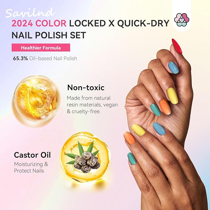 SAVILAND 36 Colors Nail Polish Set Quick Dry: Brown Black Glitter Locked X Tech Regular Nail Polish Kit Fingernail Polish with Top Base Polish Coat 39 Pcs Home Salon Travel Set
