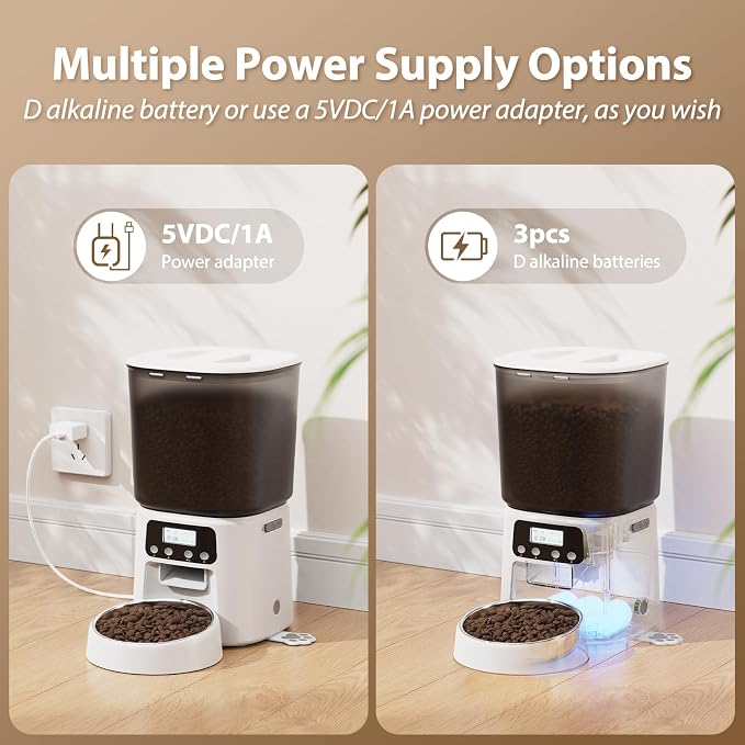 Petrice Automatic Cat Feeder, 4L/16Cups Cat Food Dispenser with Stainless Steel Bowl 30 Portions 6 Meals per Day, Programmable Auto Cat Feeder for Kitty Small Dogs with 10S Voice Record, White