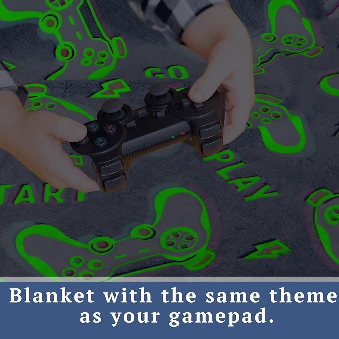 obinsm Gamer Toys Gifts for Teen Boys Kids, Glow in The Dark Gaming Blanket, Game Room Decor for 8-12 Year Old Boys, Birthday for Son Boyfriend
