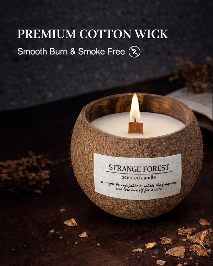 Creamy Coconut Coconut Shell Scented Candle for Home, Natural Soy Wax Wooden Wick Candles, Handmade Non Toxic Aromatherapy Candle Gifts for Women, 50 Hour Long Lasting Decorative Candle