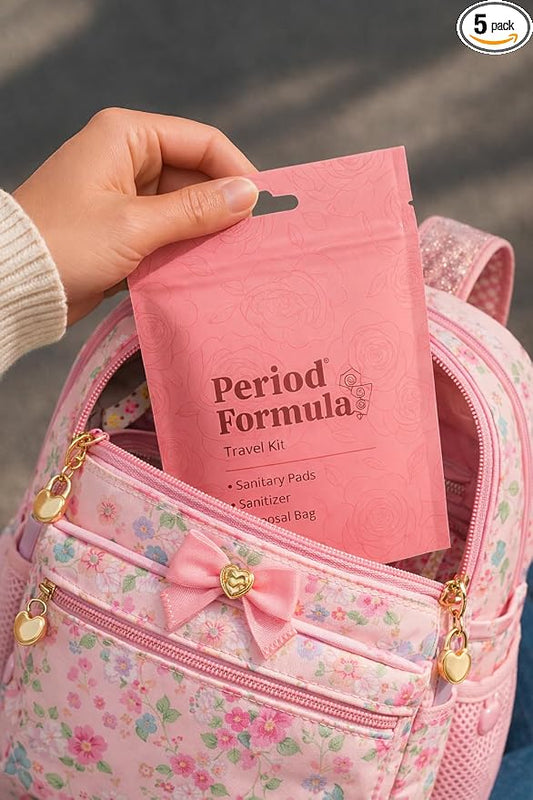 Period Kit/Travel Kit – 5 Kits -Sanitary Pad & Liner, Hand Sanitizer, Disposal Bag – Feminine Hygiene Essentials Period Formula