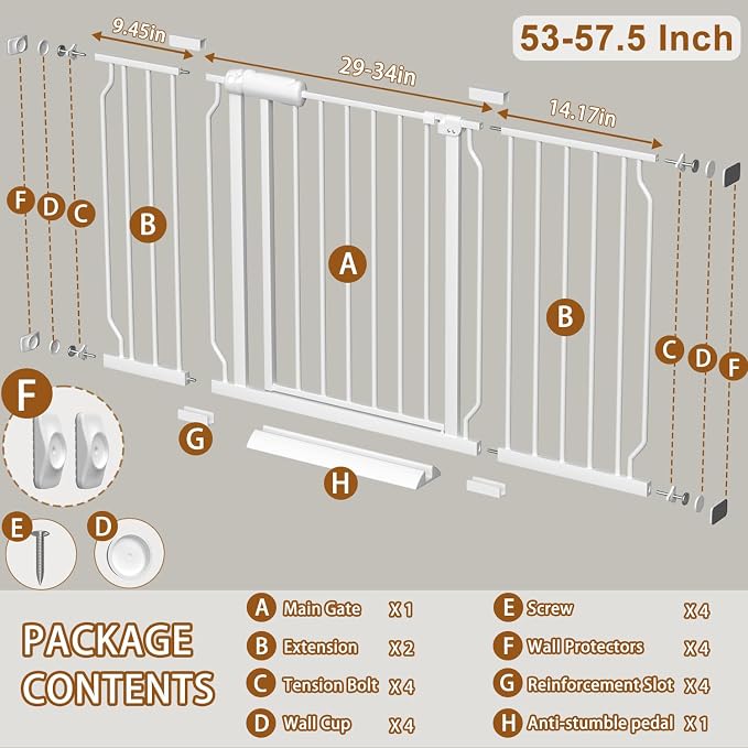 Fairy Baby 53-57.5 inch Extra Wide Baby Gates Auto Close Child Safety Gates