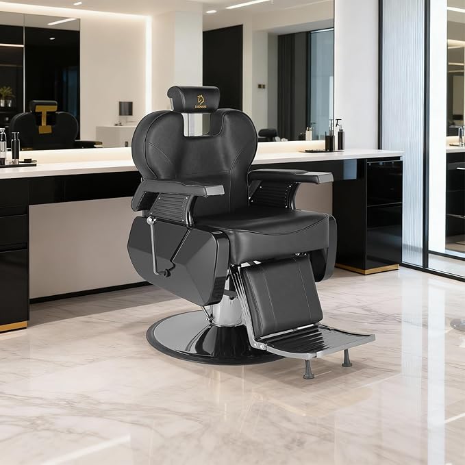 Barber Chair Hydraulic Reclining Salon Chair Styling Chairs Hair Chair 360 Degrees Rolling Swivel Barber Chairs for Barbershop Hair Salon Black
