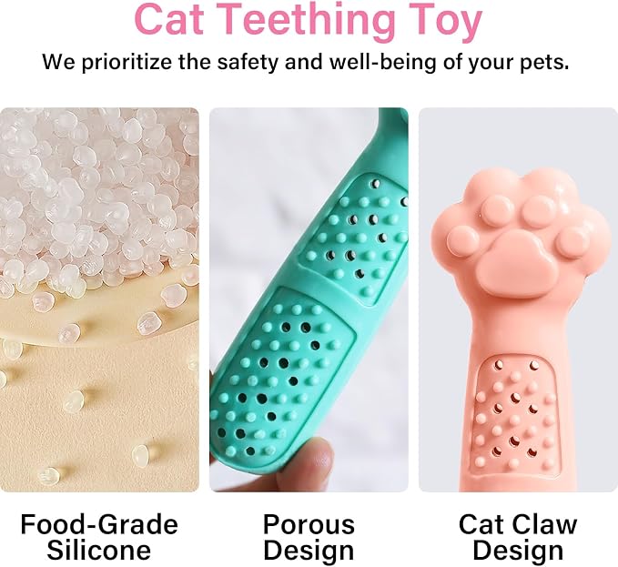 Cat Teething Toy, Cute Cat Paw Kitten Chew Toys for Cat Dental Care, Cat Treat Dispenser Toy for Kitten Chewing, Kicking and Boredom Releasing, Pet Puzzle Toys for Indoor Cats (Green-2 PCS)