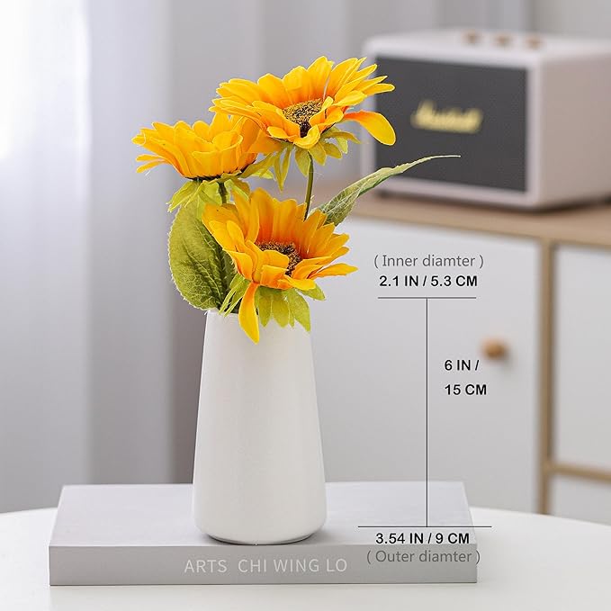 Simple Boho Ceramic Flower Vase for Home Decor (Bright White,Small) | 6'' Modern Vase for Flower Plant Pampas Grass, Fit for Table Shelf Centerpieces, Living Room Kitchen Bedroom Wedding Gift