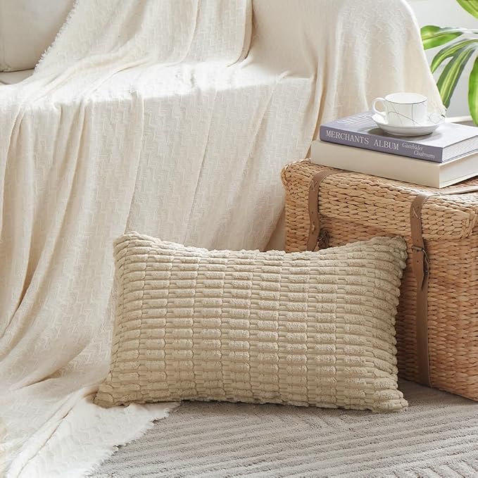 Fancy Homi 4 Packs Decorative Throw Pillow Covers for Living Room Couch Bed, Modern Farmhouse Boho Home Décor Accent Cushion Case, 24" x 12", Tan