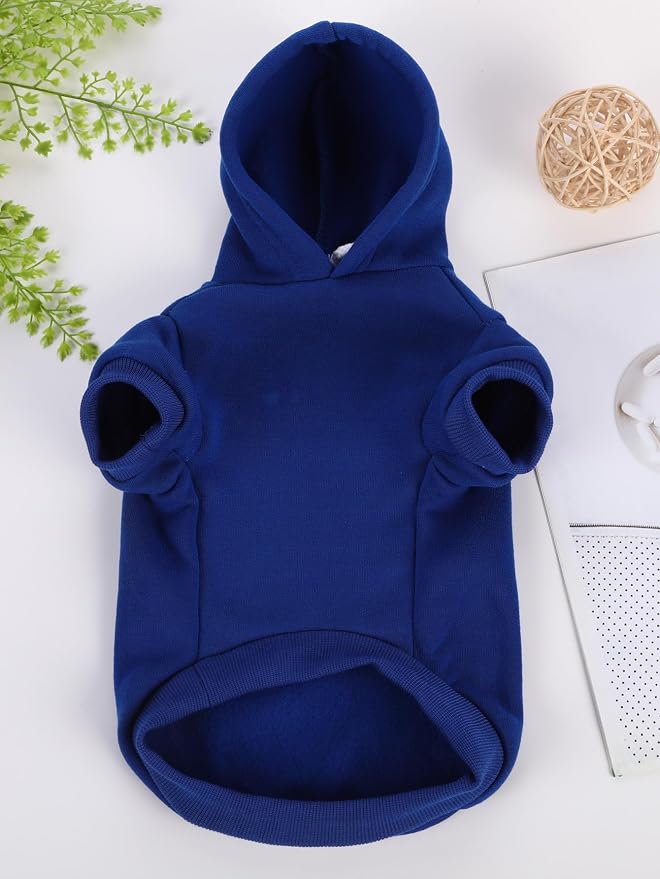 Basic Dog Hoodie Sweatshirt Puppy Sweater Warm Cat Costumes Pet Clothes for Chihuahua Puppy Kitten Small Medium Dogs Royal Blue X-Small