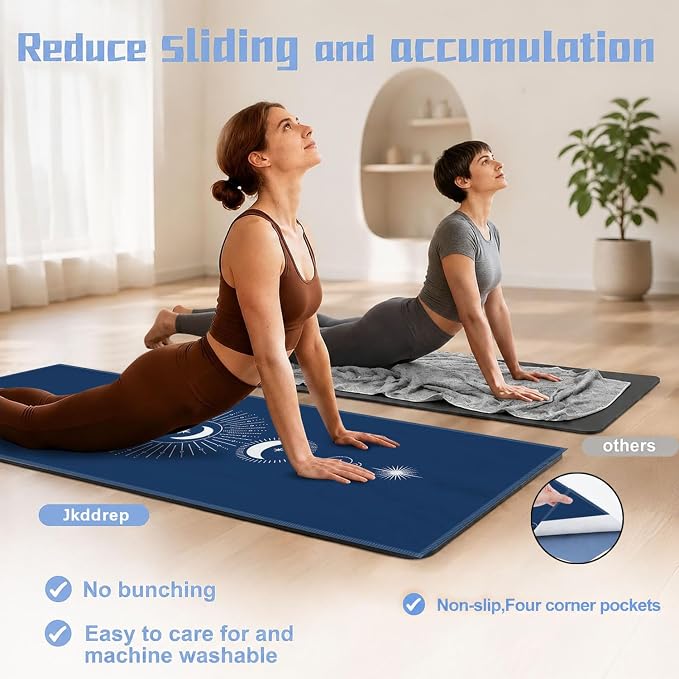 Yoga Mat Towel, Hot Yoga Non Slip with 4 Corner Pockets, 70 x 26 in | Soft Absorbent Microfiber With Four Corner Pockets, Fits Over Yoga Mats For Hot Yoga, Pilates, Gym, And Travel