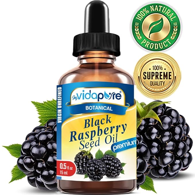 MYVIDAPURE BLACK RASPBERRY SEED OIL 100% Pure VIRGIN UNREFINED for Face, Body, Hair, Lip Care, Nails (0.5 Fl Oz)