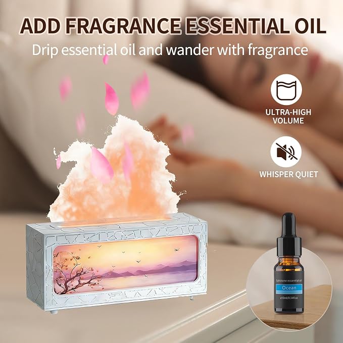 Essential Oil Diffuser 250ml, ITHUGE Fireplace Flame Aromatherapy Humidifier with 7 Color LED Lights, Ultrasonic Quiet Auto Shut-Off Timer for Home Bedroom Office