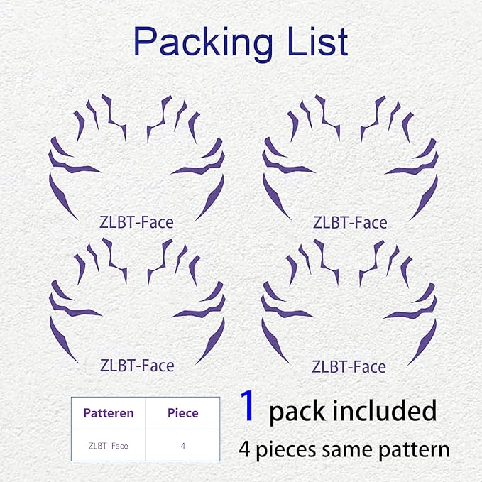 Rumi Tattoos – 1 Design x 4 Pieces (Purple), Temporary Face Tattoos, Waterproof & Skin-Safe for Cosplay, Festivals & Parties (Purple)