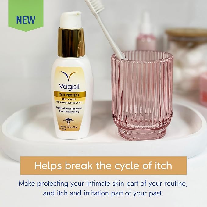 Vagisil Itch Protect Daily Creme with Prebiotic Oatmeal, Fragrance-Free Protective Formula with Shea Butter and Sunflower Oil, pH Balanced Fast-Absorbing Moisturizer, Hypoallergenic, 2 oz