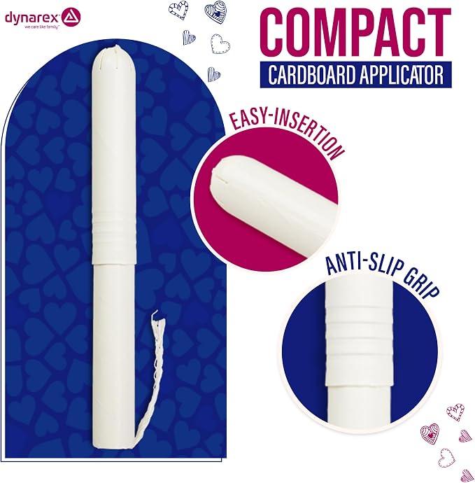 Dynarex Regular Tampons – Feminine Hygiene Product with Cardboard Applicator – 6-Hour Protection – 1 Box of 25 Tampons