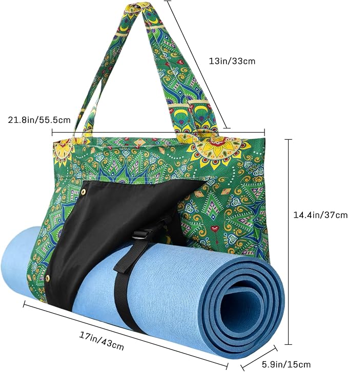 Mandala Yoga Mat Bag Large Yoga Bags and Carrier Fits All Your Stuff Yoga Tote Bags with Zipper Pocket Pilates Bag