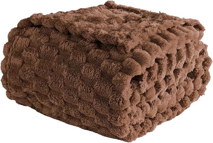 Excervent Big 3D Clouds Stylish Blanket for Bed, 50x70 Inches, Mocha | Decorative Fuzzy Flannel Fleece Throw Blanket for Sofa Bed Couch, Super Soft Cozy, Suitable for All Seasons