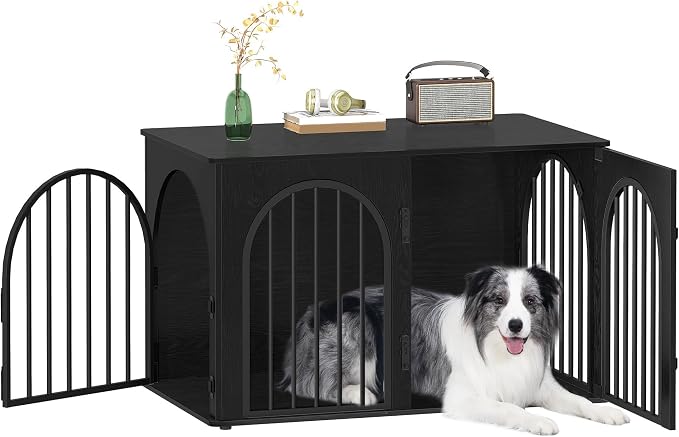 Hzuaneri 39.4'' Dog Crate Furniture,Dog Kennel Indoor for Medium/Large Dogs | Dog Kennel Furniture Wooden Dog Cage Heavy Duty Dog Crate Decorative Pet House End Side Table TV Stand,Black DFC84104B