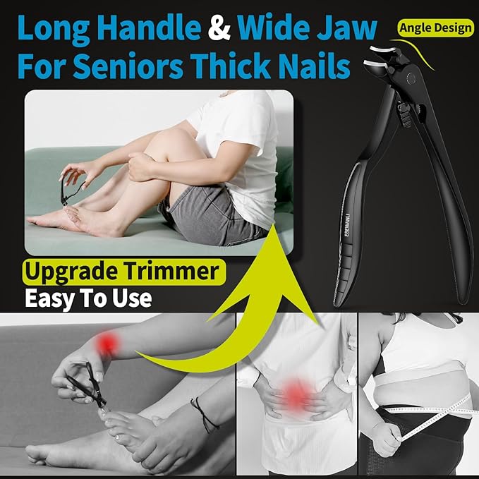 Long Handled Toenail Clippers for Seniors, Long Reach Angled Curved Blade Toenail Clippers for Thick Toenails, Heavy Duty Toe Nail Clippers for Elderly, Men, Women