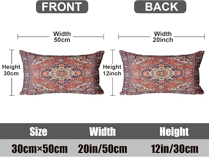 Boho Throw Pillow Covers 12x20 inch Set of 2,Soft Pillowcases Bohemia Carpet Printing Pattern Decorative Sofa Living Room Bed Rectangle Pillow Case Cushion Cover-Red