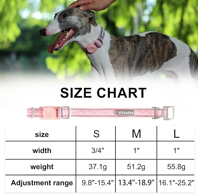 AirTag Dog Collar, Reflective Nylon, Metal Buckle, IP68, Dog Collar with AirTag Holder, Heavy Duty Dog Collars for Large Medium Small Dogs (Blush Pink, S：Width 3/4",Neck 9.8"-15.4")