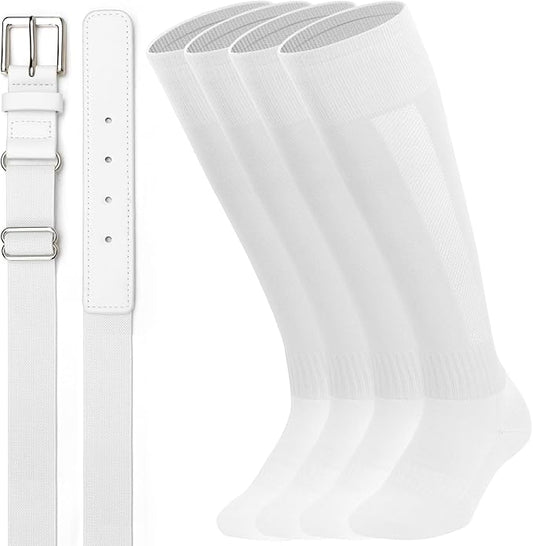 UnFader Baseball Socks and Belts Combo for Youth and Adult, Elastic Softball 2 Pair Socks and 1 Belts