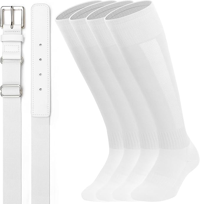 UnFader Baseball Socks and Belts Combo for Youth and Adult, Elastic Softball 2 Pair Socks and 1 Belts