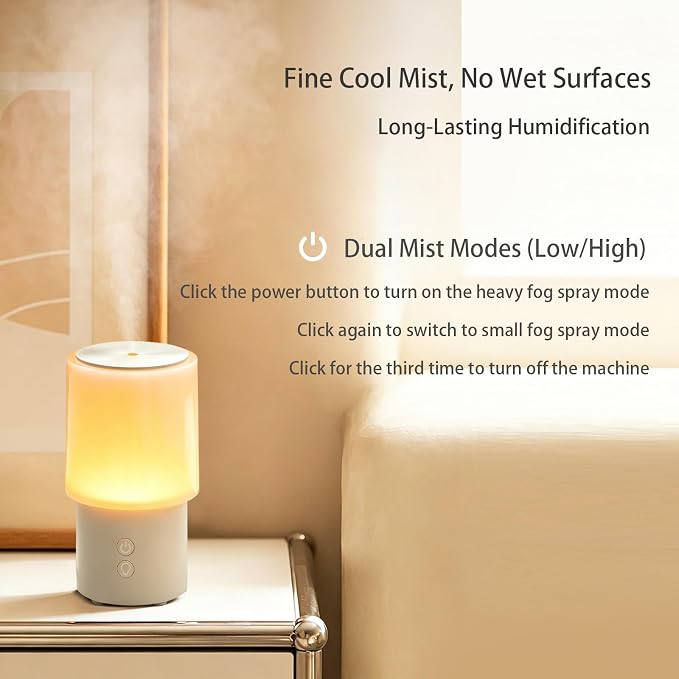 Essential Oil Diffuser 130ML, Aromatherapy Diffuser with LED Mood Lighting 2 Mist Mode, Ultrasonic Mist Humidifier for Car Home Office Bedroom ﻿ (White)