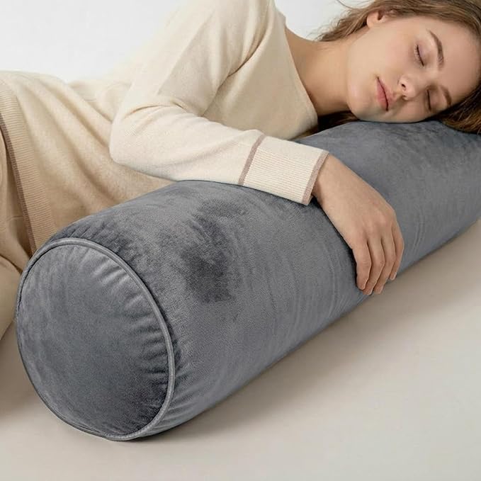 Body Pillow Yoga Bolster Round Cylindrical Pillow Long Dutch Velvet Cushion with Removable Washable Cover for Side Sleepers Meditation and Bedroom Decor(Gray,100cm/39in)