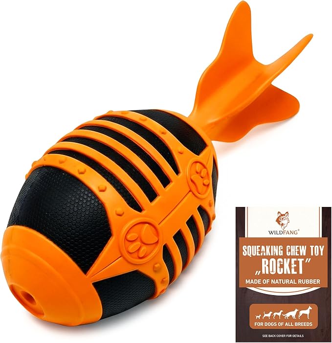 Wildfang® Squeaky Dog Toys for Aggressive Chewers, Rocket - Squeaking Rubber Dog Toys, Supports Dental Health, Teething, Outdoor & Indoor Play Dog Toy for All Breeds