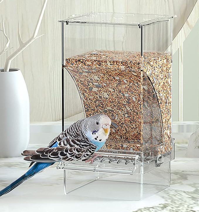 Kenond No Mess Bird Feeders Water Dispenser Set，Automatic Feeders for Cage | Automatic Parrot Feeder Cage Accessories, Clear Seed Container Food Drinker for Cage, for Cockatiel Lovebirds Budgies Canary