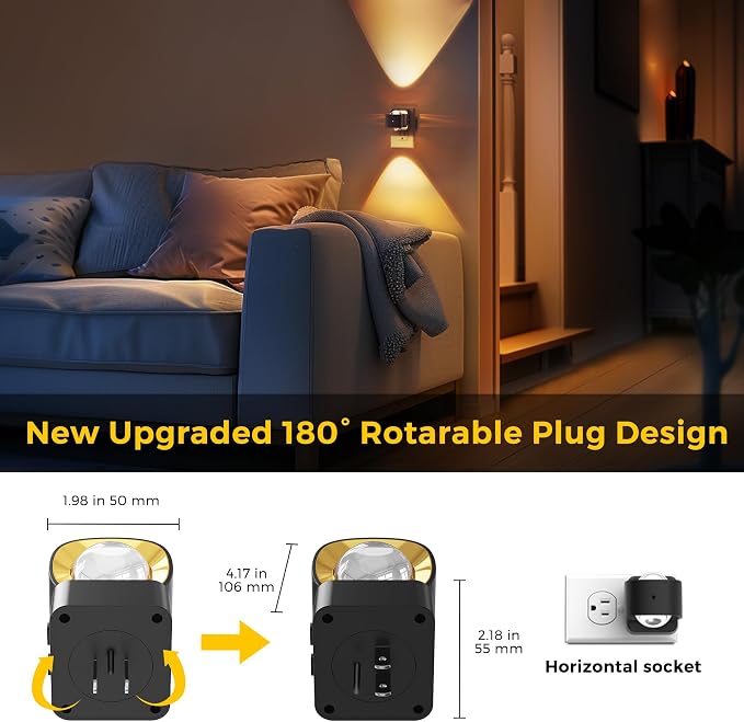 L LOHAS LED Night Light Projector, Night Lights Plug into Wall Light Sensor | Dusk to Dawn, 180°Rotating Nightlight for Kids, 0-150LM Dimmable Soft White Ambient Lighting for Bathroom, Decor, Gift, 2Pack
