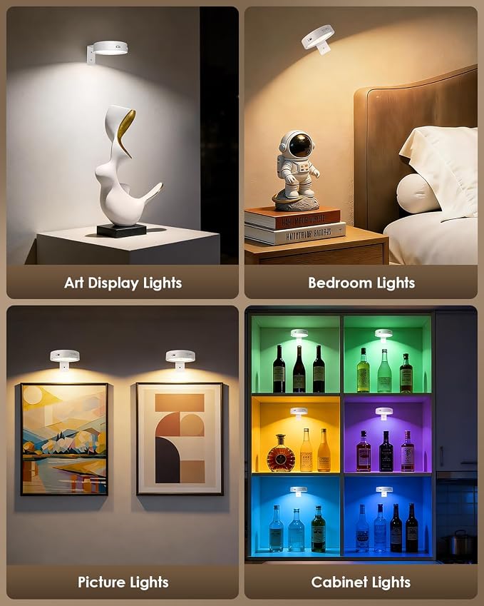 Picture Lights for Wall, Rechargeable Battery Magnetic Wall Lights with 3 Color Temps and 12 RGB, Picture Light with Remote, Dimmable and Timer, Decor Light for Painting/Frame/Art Display