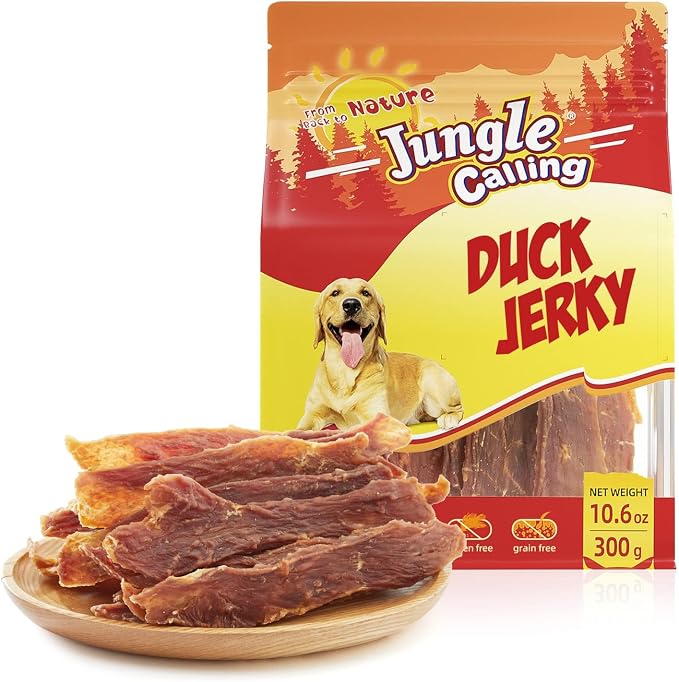 Jungle Calling Slow Roasted Duck Jerky Chewy Treats for Medium & Large Dogs | 10.6 oz High Protein, Limited Ingredient Natural Dog Treats Perfect for Daily Bonding, Skin & Coat Health, Easily Digestible